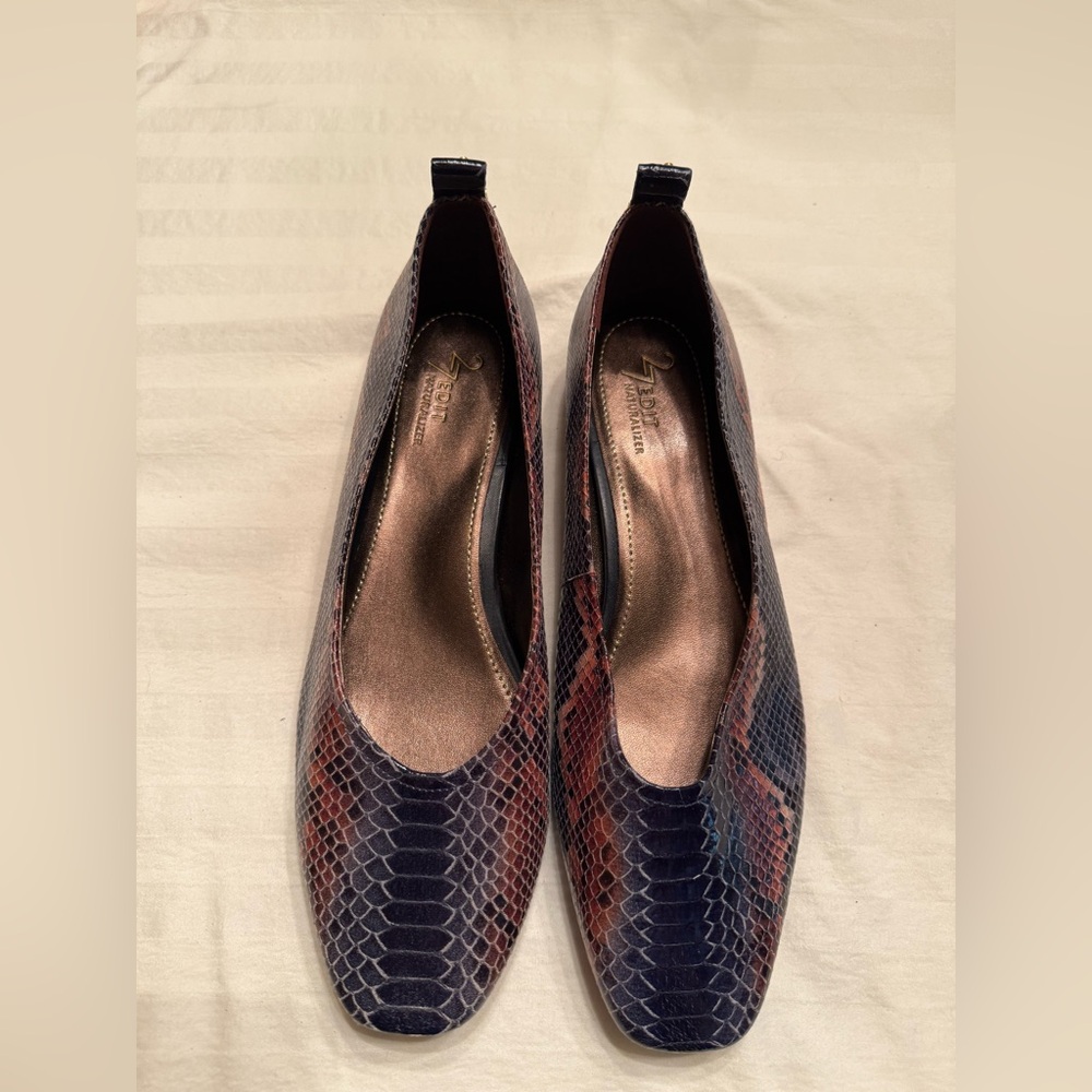 2 Lips Too Snakeskin Patterned Flats in Blue and Red